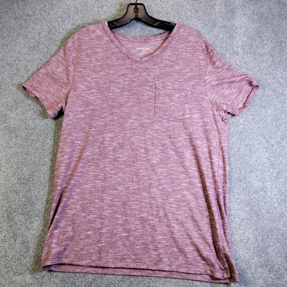Merona Womens Size Medium Purple Distressed V-neck Pocket Cotton Blend T-Shirt